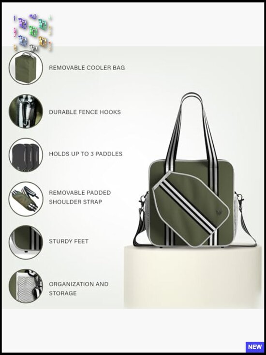 Stylish Waterproof Pickleball Bag with Cooler – Khaki  Pickleball Tote Bag with Detachable Cooler & Fence Hooks – Holds Paddles, Balls